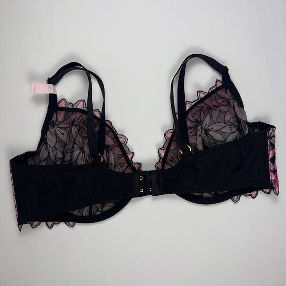 Victoria's Secret Very Sexy Low Cut Demi Black Pink Unlined Appliqué Bra 38C - Picture 6 of 7